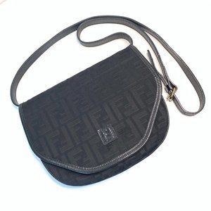 Vintage Fendi Crossbody Bag Black Leather w Strap